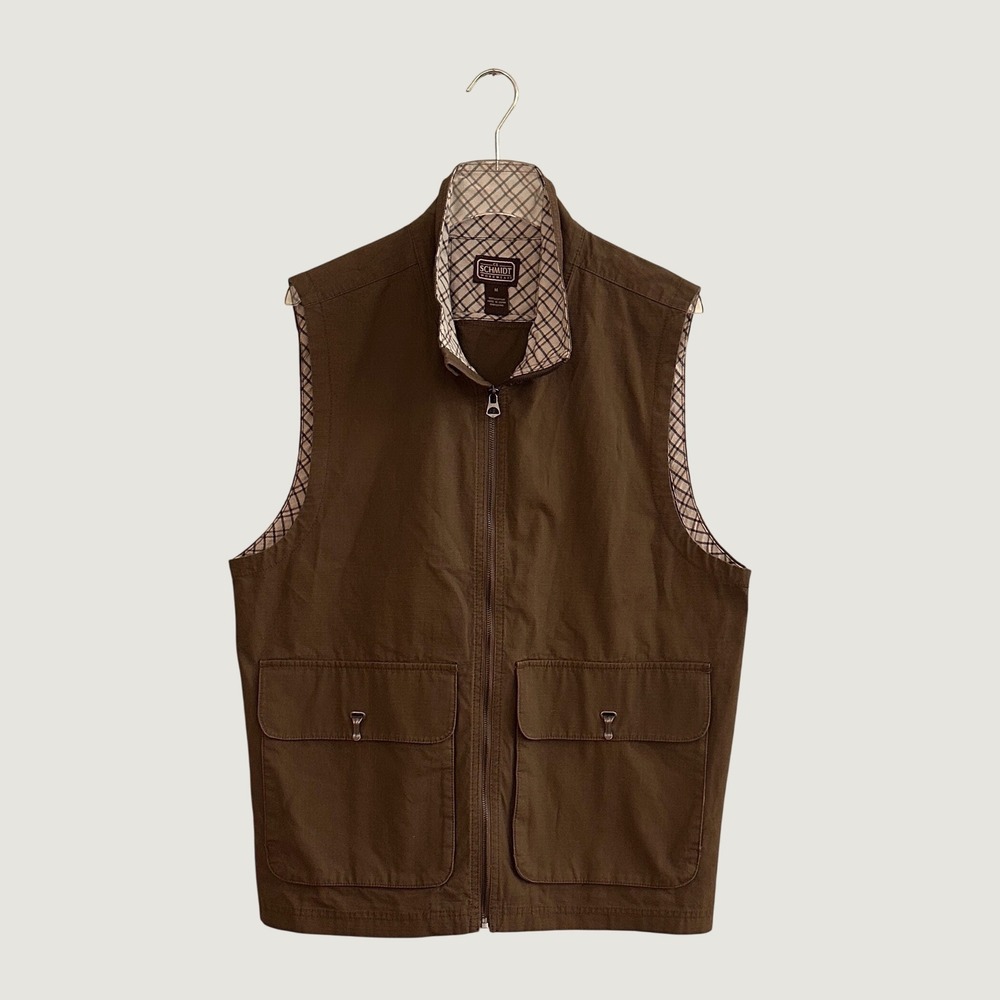 CE Schmidt Workwear Brown Ripstop Cotton Full Zip Utility Fall Cargo Vest M